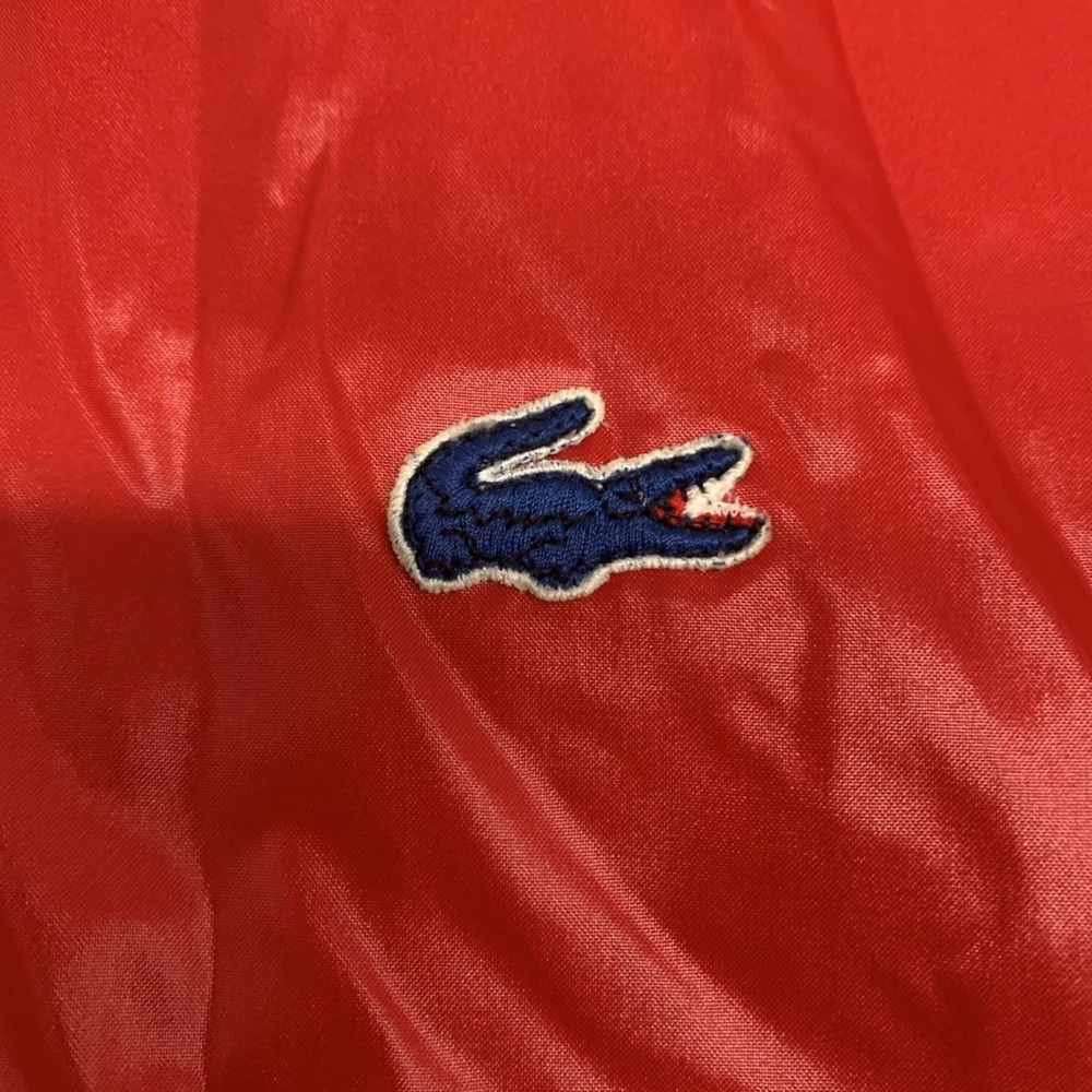 Vtg Izod Lacoste Jacket Mens L Gloss‎ Red Bomber Full Zip Windbreaker 80s Hooded - Picture 2 of 11